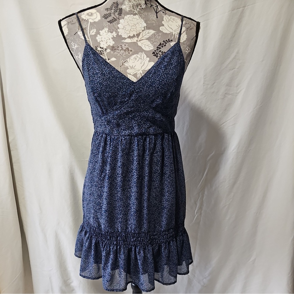 Hollister Blue Floral Mini Dress Ruffles Fairy Coquette Babydoll Whimsical S